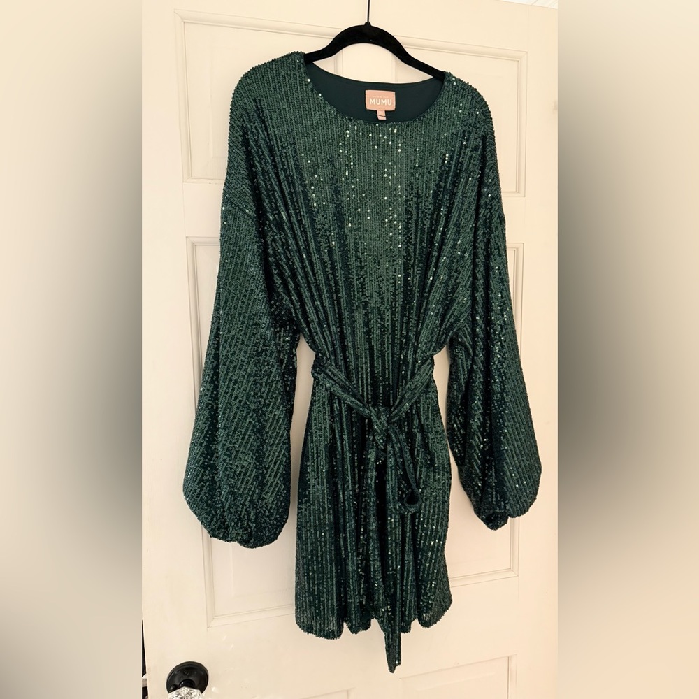 Show Me Your MUMU Sure Thing Mini Dress Emerald Sequins Sz XL EUC